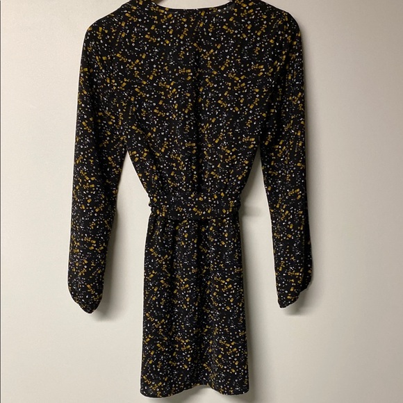 DYNAMITE Black and Yellow Floral Wrap Sundress with Bishop Sleeves - Picture 5 of 9